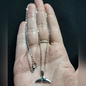 925 Silver Stamped Whale Tail Fluke Necklace